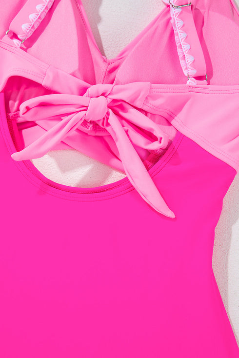 Ric Rac Trim Contrasted Patchwork Cutout One Piece Swimsuit