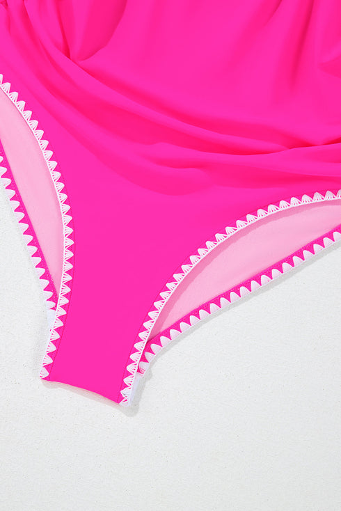 Ric Rac Trim Contrasted Patchwork Cutout One Piece Swimsuit