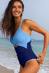 Ric Rac Trim Contrasted Patchwork Cutout One Piece Swimsuit