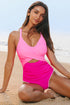 Ric Rac Trim Contrasted Patchwork Cutout One Piece Swimsuit