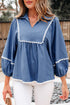 Ric Rac Trim Puff Sleeve Collared Babydoll Blouse