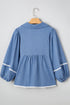 Ric Rac Trim Puff Sleeve Collared Babydoll Blouse