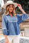 Ric Rac Trim Puff Sleeve Collared Babydoll Blouse