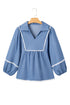 Ric Rac Trim Puff Sleeve Collared Babydoll Blouse