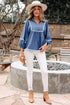 Ric Rac Trim Puff Sleeve Collared Babydoll Blouse