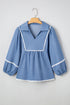 Ric Rac Trim Puff Sleeve Collared Babydoll Blouse
