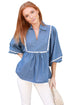 Ric Rac Trim Puff Sleeve Collared Babydoll Blouse