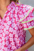 Ric Rac Trimmed Floral Print Ruffle Sleeve Cotton Blouse