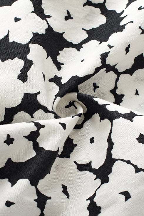 Ric Rac Trimmed Floral Print Ruffle Sleeve Cotton Blouse