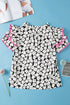 Ric Rac Trimmed Floral Print Ruffle Sleeve Cotton Blouse