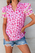 Ric Rac Trimmed Floral Print Ruffle Sleeve Cotton Blouse
