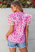 Ric Rac Trimmed Floral Print Ruffle Sleeve Cotton Blouse