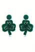 Rice Beaded Three Leaf Clover Stud Earrings