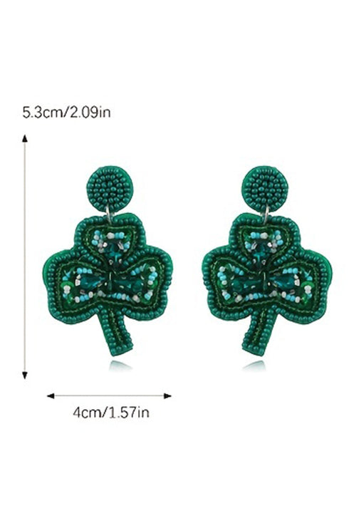 Rice Beaded Three Leaf Clover Stud Earrings