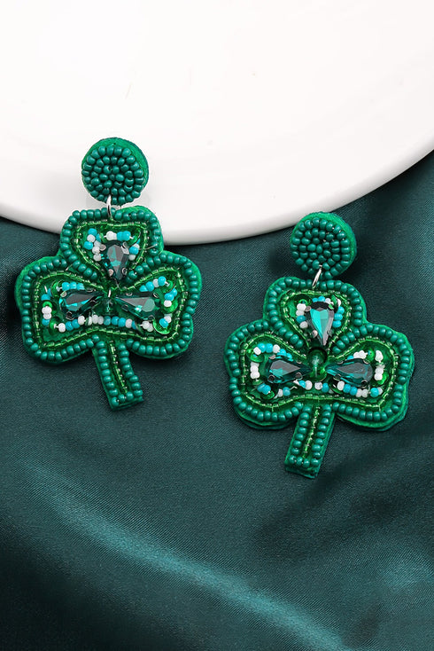 Rice Beaded Three Leaf Clover Stud Earrings