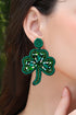 Rice Beaded Three Leaf Clover Stud Earrings