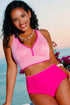 Rick Rack Trim Textured V Neck High Waist Bikinis