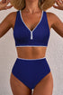 Rick Rack Trim Textured V Neck High Waist Bikinis