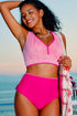 Rick Rack Trim Textured V Neck High Waist Bikinis