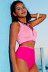 Rick Rack Trim Textured V Neck High Waist Bikinis