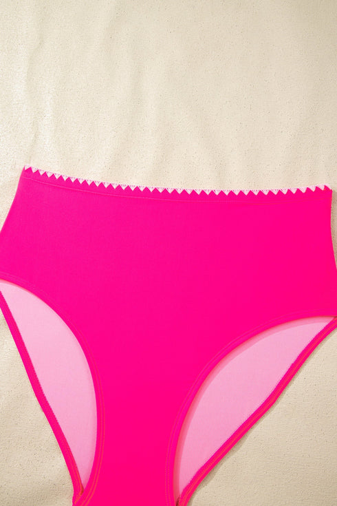 Rick Rack Trim Textured V Neck High Waist Bikinis