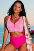 Rick Rack Trim Textured V Neck High Waist Bikinis
