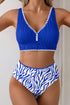 Rick Rack Trim Textured V Neck High Waist Bikinis