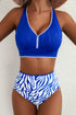 Rick Rack Trim Textured V Neck High Waist Bikinis