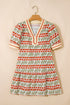 Rick Rack Tulip Print Puff Sleeve Cotton Floral Dress