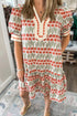 Rick Rack Tulip Print Puff Sleeve Cotton Floral Dress