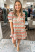 Rick Rack Tulip Print Puff Sleeve Cotton Floral Dress