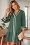 Ricrac Trim Button V Neck Knotted Sleeve Shift Mini Dress