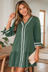 Ricrac Trim Button V Neck Knotted Sleeve Shift Mini Dress