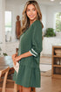 Ricrac Trim Button V Neck Knotted Sleeve Shift Mini Dress