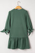 Ricrac Trim Button V Neck Knotted Sleeve Shift Mini Dress