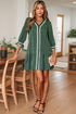 Ricrac Trim Button V Neck Knotted Sleeve Shift Mini Dress