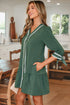 Ricrac Trim Button V Neck Knotted Sleeve Shift Mini Dress