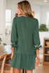 Ricrac Trim Button V Neck Knotted Sleeve Shift Mini Dress