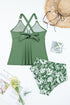 Ricrac Trim Clover Print Knot Back Swim Short Tankini Set