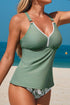 Ricrac Trim Clover Print Knot Back Swim Short Tankini Set