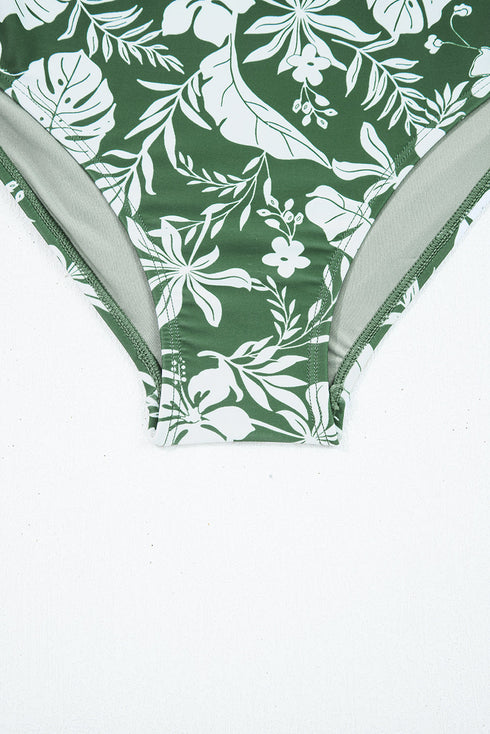 Ricrac Trim Clover Print Knot Back Swim Short Tankini Set