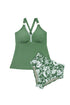 Ricrac Trim Clover Print Knot Back Swim Short Tankini Set
