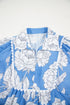 Ricrac Trim Collared Puff Sleeve Floral Print Blouse