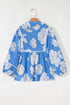 Ricrac Trim Collared Puff Sleeve Floral Print Blouse