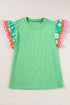 Ricrac Trim Floral Ruffle Sleeve Mixed Media Top