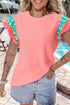 Ricrac Trim Floral Ruffle Sleeve Mixed Media Top