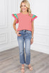 Ricrac Trim Floral Ruffle Sleeve Mixed Media Top