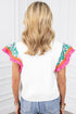 Ricrac Trim Floral Ruffle Sleeve Mixed Media Top
