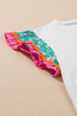 Ricrac Trim Floral Ruffle Sleeve Mixed Media Top