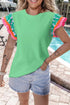 Ricrac Trim Floral Ruffle Sleeve Mixed Media Top